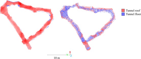 SLAM algorithms for geo-monitoring in an underground test field
